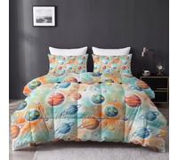 Couette 4 Saisons sans Housse Planète, Corps célestes, Étoiles 200 x 200 cm | Couette Douce Et Moelleuse, Inspiré de la nature Idéale Comme Couette Toutes Saisons Pour Une Respirabilité Turquoise