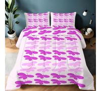 Couette 90x190 Enfant Papillon Couette sans Housse Lavable Rose et Violet 1 Personne Imprimée Édredon Chaude, Décoration - Edredon Microfibre Douce, 2 Taies d'oreiller 65x65 YUb140