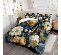 Couette Anémone Rose Douce et Confortable Couette Matelassée Style Artistique Rétro Édredon Légère en Polyester avec d’Oreiller 65x65 cm pour lit 2 Personnes 200x200cm Bleu Marine