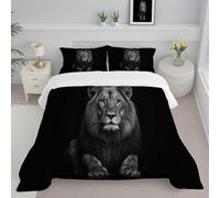 Couette Animaux Sauvages Lions Imprimée, Légère 4 Saisons Réalisme Portrait Tempérée Microfibre Noir Blanc Lavable Couette avec Taie d'oreiller, pour Adulte Enfant Couettes sans Housse 240x220 cm