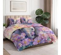 Couette Aquarelle Petit Éléphant Marguerites 260x240cm - Édredon Réversible Tout-en-Un sans Housse, 2 Taies, Design rêveur pour Chambre spacieuse, Toucher velouté et Entretien Facile.