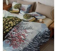Couette Arbre Des Quatre Saisons Imprimée, Légère 4 Saisons Paysage Forestier Fantastique Tempérée Microfibre Vert Couette avec Taie d'oreiller, pour Adulte Enfant Couettes sans Housse 240x220 cm
