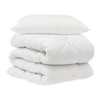 Couette avec oreiller 2 pièces blanche microfibre 200 x 135 cm | Lavable en machine à 30 °C, matelassé au point carré, respirant, rembourrage en fibre de polyester, usage intérieur