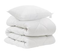Couette avec oreiller 2 pièces blanche microfibre 200 x 135 cm | Matelassage en carton, fibre de polyester, lavable en machine, utilisation intérieure, comprend 1 oreiller