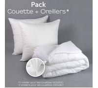 Couette Blanche 220 x 240 cm + 2 oreillers 60 x 60 cm (2 personnes) 450 gr/m² ""Fabrication Française""