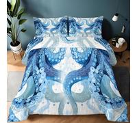 Couette Bleu Blanc avec 2 Taies d'oreiller, Abstrait élégant tentacules de Pieuvre Parure de Lit 3 Pièces, Couette Douce et Respirante, Literie Décorative pour Chambre Adulte et Enfant 173×229 cm