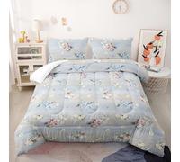 Couette Bleu Jaune Floral Couette Enfant Adultes Polyester Doux Respirable Confort Tout au Long de L'année avec Taie d'oreiller 50x75 cm Lavable Lit 2 Personnes 228x228 cm