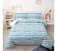 Couette Bleu Rayé Couette Enfant Adultes Polyester Doux Respirable Confort Tout au Long de L'année avec Taie d'oreiller 50x75 cm Lavable Lit 2 Personnes 228x228 cm