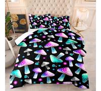 Couette Champignons Rose Vert Couette Enfant Adultes Polyester Doux Respirable Confort Tout au Long de L'année avec Taie d'oreiller 50x75 cm Lavable Lit 2 Personnes 228x228 cm