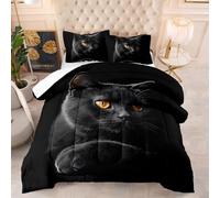 Couette Chat Noir Couette Ete 2 Personnes Polyester Edredon Respirante Epaisse Lavable Legere Chaude Duvet 4 Saisons+2 Taies d'oreiller(50x75cm) 203x228cm