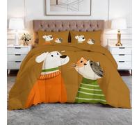 Couette Chaude 160x200cm Animaux De Dessin Animé : Chiens Et Chats Couette matelassée Microfibre Douce et Respirante, Parure de lit pour 4 Saisons avec 2 Taies d'oreiller, pour Enfant et Adulte