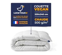 Couette Chaude Luckyduck 220x240 - Grand Format - Garnissage Microfibre I loft - Percale Coton Blanche - Chaleur Maximale Hiver - Lavable en Machine