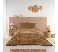 Couette Chaude Réversible Velours Uni Moka 220x240cm pour Lit 2 places - Édredon 300g/m² Fabriqué en France - Marron - BLEU CALIN