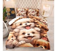 Couette Chien Brun Mignon Edredon Polyester Duvet Respirante Couette 2 Personnes Epaisse Legere 4 Saisons Edredon Duvet Lavable Édredon+2 Taies d'oreiller(50x75cm) 260x230cm