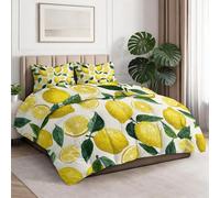Couette Citron, Fruit, Dessiné à la Main Lavable Ete Legere et Fine 135 x 200 cm Moderne Courtepointe Imprimée Douce et Confortable Tempérée Duvet sans Housse Floral Campagne FraîcheurJaune Doré