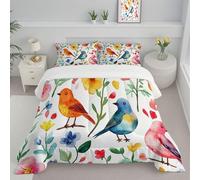 Couette Coloré, Couette Imprimée Oiseaux Fleurs Légère Chaude, Couettes Réversible Style Aquarelle De Dessin Animé, Douce Respiran 4 Saisons Couettespour Enfants Adultes Parure de Lit 264x228 cm