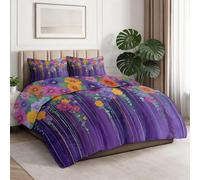 Couette Couvre-lit Champ de Fleurs Sauvages Peinture Impressionniste Lavable Ete Legere et Fine 260 x 240 cm Moderne Courtepointe Imprimée Douce et Confortable Tempérée Duvet sans Housse Violet