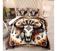 Couette Crâne Brown Bohémien Edredon Polyester Duvet Respirante Couette 2 Personnes Epaisse Legere 4 Saisons Edredon Duvet Lavable Édredon+2 Taies d'oreiller(50x75cm) 260x230cm
