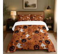 Couette De Lanternes Citrouilles Fantômes Chauves-Souris Sans Housse 200x200cm | Couette 4 Saisons Dessin Animé Halloween Pour Lit 2 Personnes Réversible Sans Housse Lavable Légère Taies D'oreiller