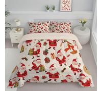Couette Dessin Animé Thème De Noël 4 Saisons 264x228 cm, Couette Imprimée Père Noël Cadeaux Lavable en Machine pour lit 2 Personnes, Couettes Rouge Réversible sans Housse avec 2 Taies d'oreiller