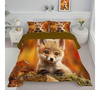 Couette D'Ete 140X200Cm Imprimé Renard Mignon Legere Edredon, Couette En Microfibre Animaux De La Forêt D'Automne Edredon, Douce Couverture, Légère Respirante, Lavable En Machine, Ambre Orange