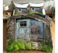 Couette d'été 200 x 200 cm pour Lit 2 Personnes, Douce et Respirante Couverture - Lavable en Machine - Campagne Rustique Bâtiment Lodge Couette pour Adultes, Enfants et Adolescents, Multicolore
