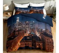 Couette d'été 260 x 240 cm pour Lit 2 Personnes, Douce et Respirante Couverture - Lavable en Machine - Moderne Mode Paysage Urbain Skyline Couette pour Adultes, Enfants et Adolescents, Multicolore