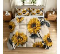 Couette D'été Légère et Fine 140 x 200 cm Rustique Pastoral Couette Réversible sans Housse Douce et Confortable, Respirante - Fleurs Tournesol Branches Feuilles Édredon Quilting, Lavable en Machine