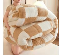 Couette D'hiver en Velours À Damier Double Face, Couverture Épaisse et Moelleuse, Lavable/lavable en Machine, Antistatique, Literie en Peluche Luxueuse(Khaki,79x91in(4kg))