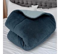 Soleil d'ocre, Couette doublée Polaire Microfibre 220x240 cm Bicolore Bleu Ciel et Marine