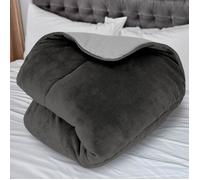 Couette Doublée Polaire Microfibre 220x240 Cm Bicolore Gris Et Anthracite, Par Soleil D'ocre