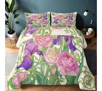 Couette Douce Lavable 220 x 240 cm pour Lit, Couverture Chaude Réversible Multicolore - Couette Anti-acariens et Légère Dessin Animé Plantes Fleurs Papillons pour Enfants Filles Garçons et Adolescents