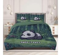 Couette en Chaude Hiver 240x220cm Vert Foncé Couette de Lit Forêt De Bambous Animée Parure de Lit Réversible Panda Mignon Edredon Toutes Saisons pour lit 2 Personnes avec 2 Taies d'oreiller