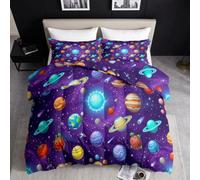 Couette en Duvet 220 x 240 cm Espace Cartoon Violet Douce Chaude Couette | Système Solaire Saturne Jupiter Terre Étoile Legere Réversible 4 Saisons Couette Sans Houss et 2 Taies d'oreiller 2 Personnes