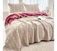 Couette en Gaze Coton 100% Réversible 2 Linges Oreiller 4 Couches Aérées | Couverture De Canapé Confort Toute Saison Literie Chambre Salon Détente Maison(F05,200x230cm(78.7"x90.6"))
