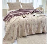 Couette en Gaze Coton 100% Réversible 2 Linges Oreiller 4 Couches Aérées | Couverture De Canapé Confort Toute Saison Literie Chambre Salon Détente Maison(F06,200x230cm(78.7"x90.6"))