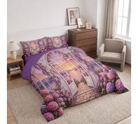 Couette en Hiver 260x230cm Couette de Lit Chambre Rêve Florale 3D Parure de Lit Réversible Coucher Soleil Dans Le Jardin Glycines Edredon Toutes Saisons pour lit 2 Personnes avec 2 Taies d'oreiller