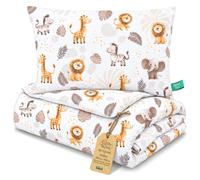 Couette bébé sans housse coton Set oreiller pour lit maternelle crèche | 100x135 cm parure couverture pour enfant crèche toutes saisons garnissage léger doux Oeko Tex Animaux de safari