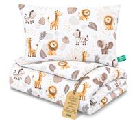 Couette bébé sans housse coton Set oreiller pour lit maternelle crèche | 90x120 cm parure couverture pour enfant crèche toutes saisons garnissage léger doux Oeko Tex Animaux de safari