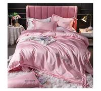 Couette Ensemble Queen Silk Libert Set Couvercle Double Satin Soft Soft 4 Piece Couvre-Couvre-Coquette Adulte Flat Flat Litch Soft Complete (Rose, 1,5/1,8 m de lit)