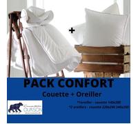 Couette et Oreillers - OURSON - 240x260 cm - Microfibre - Tempérée - Blanc
