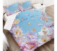 Couette Été 140x200 Aquarelle Imprimée, Papillon Fleurs Couette sans Housse en Microfibre, Réversible Ultra Douce Parure lit 2 Pièces avec Taie d'oreiller - 4 Saisons Lavable en Machine I&Jo22
