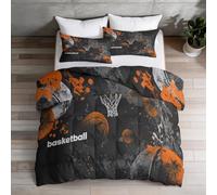 Couette Ete 220 x 240 cm Legere et Fine Panier de Basketball de Rue et Slam Dunk Urbain Microfibre Édredon Plaid Canapé ete Agréable et Douce Couverture OrangeAdos/Chambre d'ado