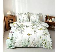 Couette Été 240x220 Feuilles Vert Imprimée, Rustique Couette sans Housse 2 Personnes, Réversible Ultra Douce Parure lit 3 Pièces avec 2 Taie d'oreiller - 4 Saisons Lavable en Machine I&Po101