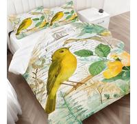 Couette Été 240x220 Oiseaux Imprimée, Nature Botanique Couette sans Housse 2 Personnes en Microfibre, Réversible Parure lit 3 Pièces avec 2 Taie d'oreiller - 4 Saisons Lavable en Machine I&no30