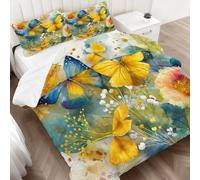 Couette Été 240x220 Papillon Fleur Imprimée, Jardin Floral Couette sans Housse Personnes en Microfibre, Réversible Douce Parure lit 3 Pièces avec Taie d'oreiller - 4 Saisons Lavable en Machine I&no5