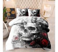 Couette Ete Crâne Blanc Ivoire Couette D'été 1 Personne Polyester Edredon Respirante Epaisse Lavable Legere Chaude Duvet 4 Saisons+2 Taies d'oreiller(50x75cm) 173x218cm