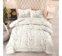 Couette Fleur Branchée Beige Couette Enfant Adultes Polyester Doux Respirable Confort Tout au Long de L'année avec Taie d'oreiller 50x75 cm Lavable Lit 2 Personnes 228x228 cm