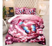 Couette Fleur D'Insectes Bleus Edredon Polyester Couette Epaisse Hiver Respirante Legere Edredon Duvet 4 Saisons Couettes Lavable Duvet Chaude Édredon+2 Taies d'oreiller(50x75cm) 203x228cm