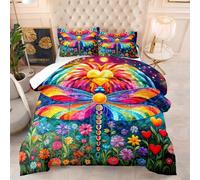 Couette Fleur Verte D'Insecte Edredon Polyester Couette Epaisse Hiver Respirante Legere Edredon Duvet 4 Saisons Couettes Lavable Duvet Chaude Édredon+2 Taies d'oreiller(50x75cm) 228x228cm